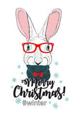 Cute chrismas card with young rabbit.