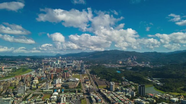 sunny day taipei cityscape aerial panorama 4k timelapse taiwan
