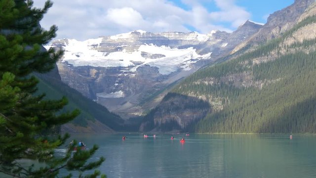 Lake Louise with people canoeing