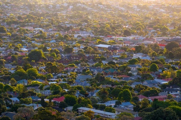 View of a town in Auckland, New Zealand. View from Mt. Eden.