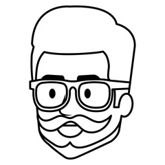 young man hipster style head avatar character vector illustration design