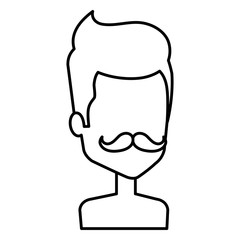 young man with mustache shirtless avatar character vector illustration design