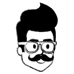 young man hipster style head avatar character vector illustration design