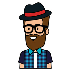 young man with beard and hat avatar character vector illustration design