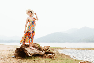 Young girl relaxing at Huay Lan Lake in Chiang Mai.