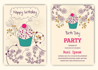 Happy birthday on floral background in colorful theme.
