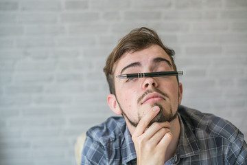 Young man working at a desk in business sector