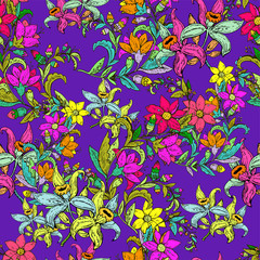 Fototapeta na wymiar Colorful floral seamless pattern 
