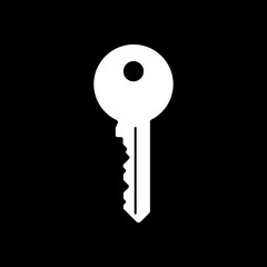 key icon. White icon on black background. Inversion