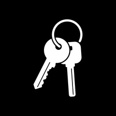 keys on the ring icon. White icon on black background. Inversion