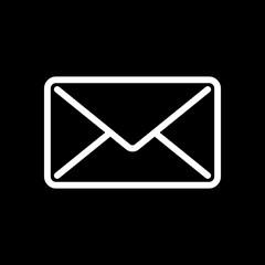 mail close icon. White icon on black background. Inversion
