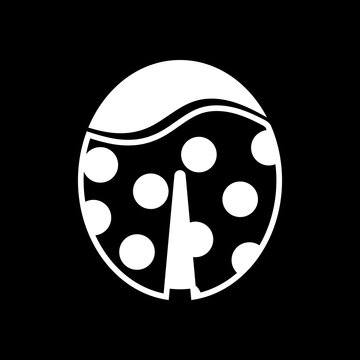 Ladybug icon. White icon on black background. Inversion