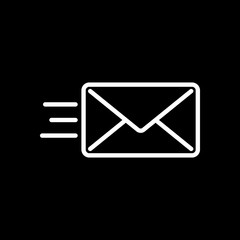 send mail icon. sms line. White icon on black background. Inversion