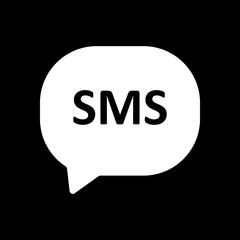 sms icon. White icon on black background. Inversion