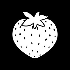 strawberry icon. White icon on black background. Inversion