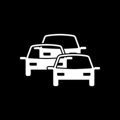 traffic jam icon. White icon on black background. Inversion