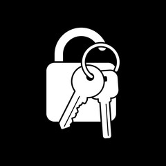 unlock and keys icon. White icon on black background. Inversion