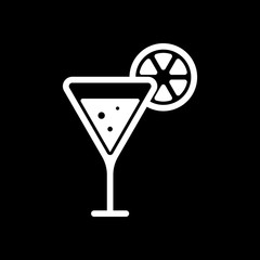 cocktail with lemon slice icon. White icon on black background. Inversion