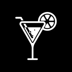 cocktail. simple silhouette. White icon on black background. Inversion