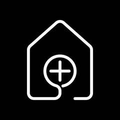 Obraz premium house with medical cross icon. line style. White icon on black background. Inversion