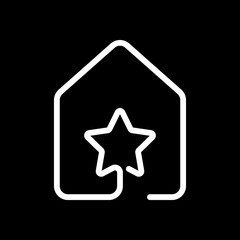 house with star icon. line style. White icon on black background. Inversion