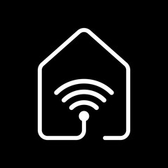 house with wifi icon. line style. White icon on black background. Inversion