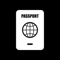 passport, simple icon. White icon on black background. Inversion