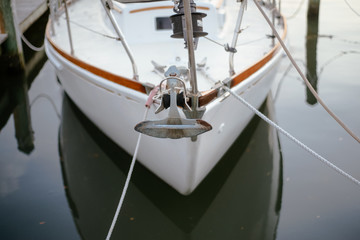 A sailboat tied to the dock