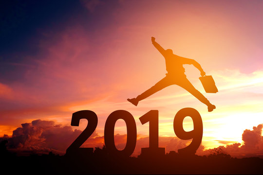 Silhouette young business man Happy for 2019 new year