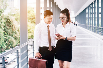 Asian Business couple meeting in outdoors