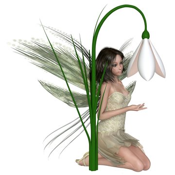 recommend clip art: Dark Haired Snowdrop Fairy Kneeling by Winter Flowers - fantasy illustration