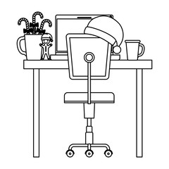 office workplace with christmas decoration