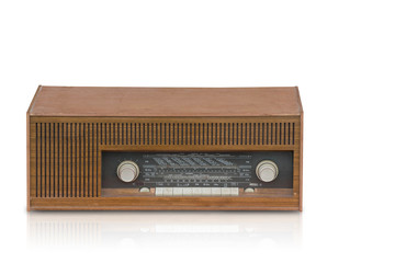 front view Di cut Ancient wooden Radio on white background,object,old,technology,copy space