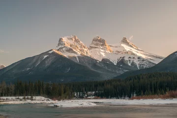 Peel and stick wall murals Bestsellers Mountains Three Sister mountain during the evening, beautiful canadian rocky mountains, Canmore, Canada
