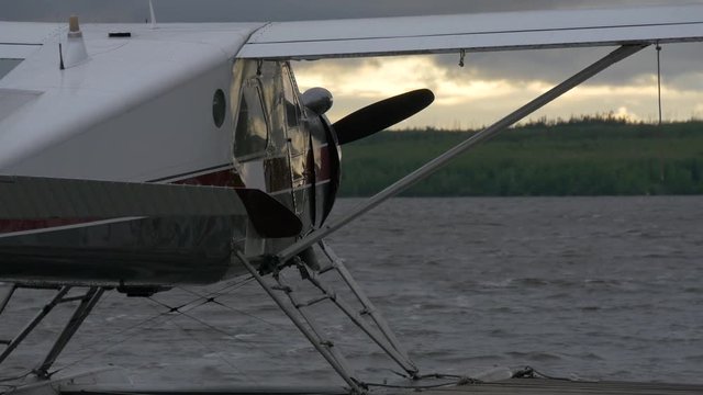 Close up view of a seaplane floating 