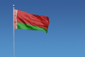 Belarus flag in front of a clear blue sky