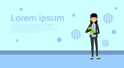 Elegant Business Woman In Suit Hold Document Folder Over Background With Copy Space Vector Illustration