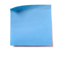 One single blue square sticky post it note isolated on white background photo