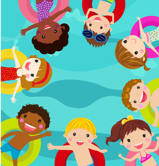 children in pool. vector illustration with swimming children