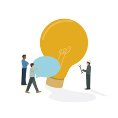 Illustrated businesspeople brainstorming light bulb icon