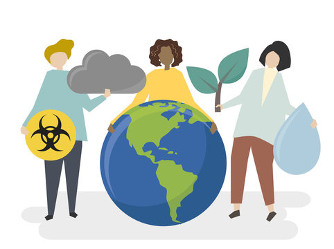Illustration of people and global conservation concept