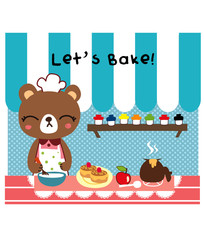 Stock Vector cute bear going to bake a cake