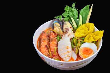 Noodles seefood Soup Thai Style. Tom yum