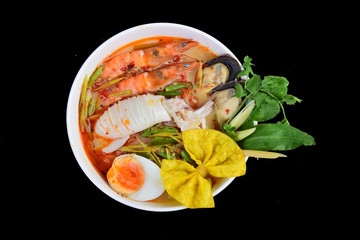 Noodles seefood Soup Thai Style. Tom yum
