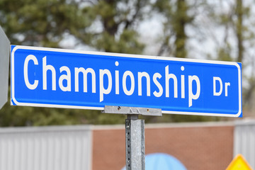 WILSON, NC - March 28, 2018: A street sign displaying Championship Drive is seen on the Barton College campus in Wilson, NC.