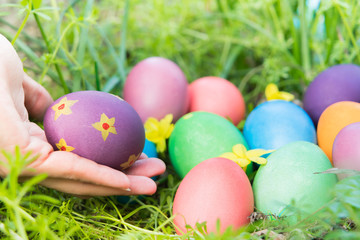 Easter egg ! happy colorful Easter sunday hunt holiday decorations Easter concept backgrounds with copy space