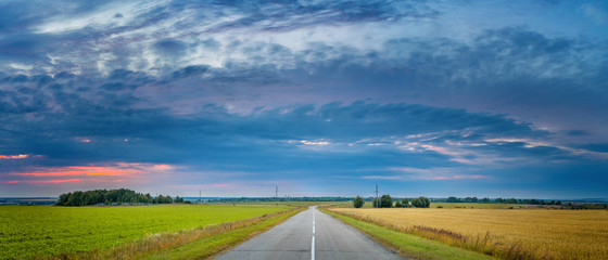 Autumn farmland landscape at sunset
