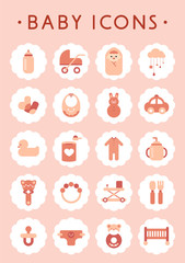 Baby merchandise object icons. vector flat design illustration set 