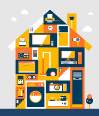 A home silhouette appliance collage. vector flat design illustration set 