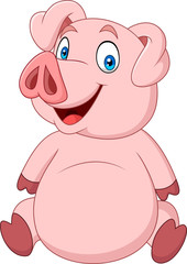 Cartoon happy pig sitting